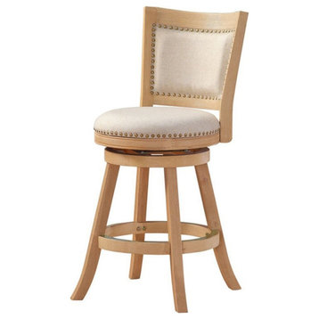 Bowery Hill 25.5" Coastal Wood & Linen Counter Stool in Driftwood Cream/Ivory