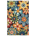 Couristan Inc - Couristan Covington Geranium Indoor/Outdoor Area Rug, Navy-Multi, 8'x11' - Designed with today's  busy households in mind, the Covington Collection showcases versatile floor fashions with impressive performance features that add to their everyday appeal. Because they are made of the finest 100% fiber-enhanced Courtron polypropylene, Covington area rugs are water resistant and can be used in a multitude of spaces, including covered outdoor patios, porches, mudrooms, kitchens, entryways and much, much more. Treated to prevent the growth of mold and mildew, these multi-purpose area rugs are exceptionally easy to clean and are even considered pet-friendly. An ideal decor choice for families with young children, or those who frequently entertain, they will retain their rich splendor and stand the test of time despite wear and tear of heavy foot traffic, humidity conditions and various other elements. Featuring a unique hand-hooked construction, these beautifully detailed area rugs also have the distinctive aesthetic of an artisan-crafted product. A broad range of motifs, from nature-inspired florals to contemporary geometric shapes, provide the ultimate decorating flexibility.