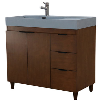 39" Single Sink Vanity, Walnut With Dark Gray Composite Granite Top