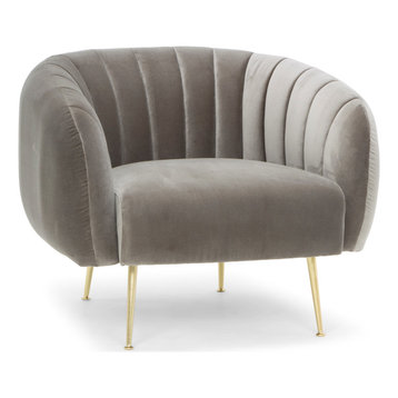 Channelled Accent Chair, Mouse Gray, Brass