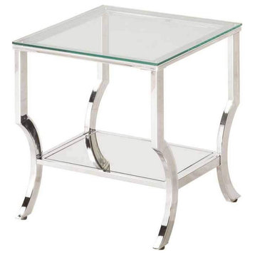 Benzara BM206510 Glass Top End Table with Mirrored Bottom Shelf, Clear & Silver