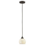 Hinkley - Hinkley 3897OZ Edie - One Light Small Pendant - Edie One Light Small Pendant Oil Rubbed Bronze/Weathered WhiteLike a virtual bouquet of boho design, Edie radiates an eclectic charm that fills any size space with a unique cinching ring that expands or tightens the design. Geometric cut outs in Weathered White globes throw light in unconventional patterns as the Oil Rubbed Bronze fitters give a contrasting look. 15 Years Finish/Lifetime on Electrical Wiring and Components Canopy Included: Yes Sloped Ceiling Adaptable: Yes Canopy Diameter: 5.25 Oil Rubbed Bronze/Weathered White FinishLike a virtual bouquet of boho design, Edie radiates an eclectic charm that fills any size space with a unique cinching ring that expands or tightens the design. Geometric cut outs in Weathered White globes throw light in unconventional patterns as the Oil Rubbed Bronze fitters give a contrasting look.   15 Years Finish/Lifetime on Electrical Wiring and Components / Canopy Included: Yes / Sloped Ceiling Adaptable: Yes / Canopy Diameter: 5.25.* Number of Bulbs: 1*Wattage: 40W* Bulb Type: Medium Base* Bulb Included: No*UL Approved: Yes