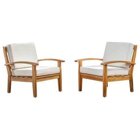 GDF Studio Preston Outdoor Wooden Club Chairs, Beige, Set of 2