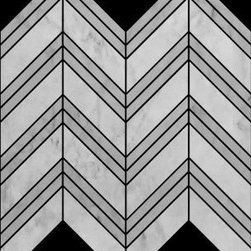 Carrara Marble Italian White Bianco Carrera Chevron Mosaic Tile with Gray Strips - Products