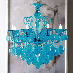 Aqua Blown Glass Chandelier Modern Glamour Murano Light Fixture - Chandeliers