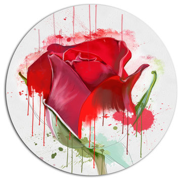 Colorful Red Rose Sketch Watercolor, Floral Disc Metal Wall Art, 36"