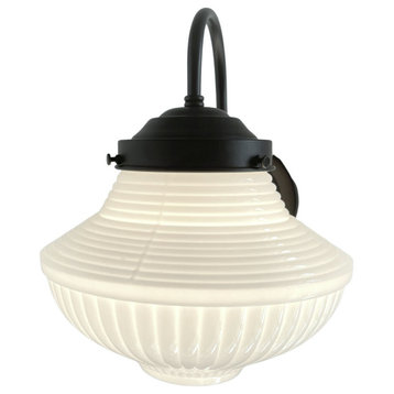 Traditional Milk Glass Wall Sconce Light, Antique Black