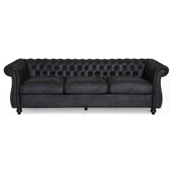 Vita Chesterfield Tufted Faux Leather Sofa, Black
