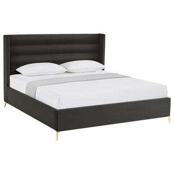 Inspired Home Alessio Bed, Upholstered, Black Velvet King
