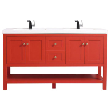 Josie 60" Double Bathroom Vanity Set, Red