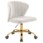 Meridian Furniture - Finley Swivel and Adjustable Velvet Upholstered Office Chair, Cream, Gold Base - Count on the Finley Velvet Office Chair to give them something to talk about around the water cooler. This beautiful office chair has a svelte seashell-inspired back that's channel tufted for sumptuously inviting look and added comfort to help you get through those long hours chained to your desk. Reward yourself for the VIP you are with this chair that's upholstered in soft cream velvet that feels luxurious against the skin no matter how hard you work. The rich gold base features five casters to make it easy to roll from your workstation to the printer, and this swiveling chair's adjustable for added comfort.