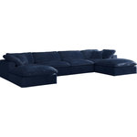 Meridian Furniture - Cozy Velvet Upholstered Comfort 6-Piece U-Shaped Modular Sectional, Navy - Bring home this Cozy 6-piece sectional for a fresh new look. Embrace casual elegance with this Cozy velvet cloud-like comfort modular fiber-filled seating option. Handsome from all angles, this piece features soft navy velvet upholstery to make it an easy fit in any room. This modular piece can be combined with other items in the Cozy collection to create a seating group of your dreams. The cushions on this piece are exceptionally comfortableand filled with fiber for luxury that you deserve as you rest and relax.