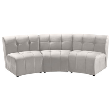 Limitless Velvet Upholstered 3-Piece Modular Sectional, Cream