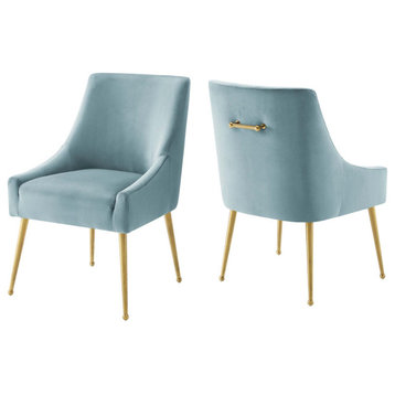 Discern Upholstered Performance Velvet Dining Chair Set of 2 Light Blue