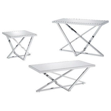 Furniture of America Glanz Metal 3-Piece Coffee Table Set in Chrome