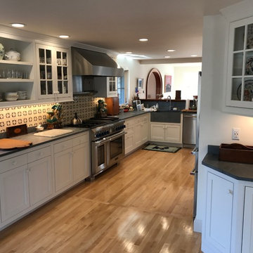 Kitchen with tiger maple and angled cabinets