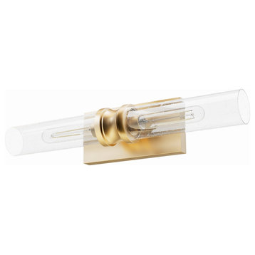 Lenlock Alturas Gold, Clear Seeded Glass Glass 2 Light Vanity Wall Light