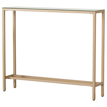 Fallon Narrow Console Table With Mirrored Top, Gold