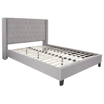Riverdale Queen Size Tufted Upholstered Platform Bed, Light Gray Fabric
