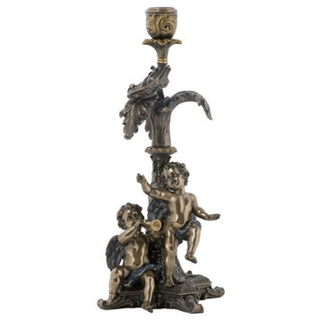 Cherubs Playing Candle Holder, Cold Cast Bronze