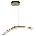 Hubbardton Forge - Hubbardton Forge 137586-STND-86-ZM Glissade Large LED Pendant in Modern Brass - The Glissade Large Pendant features a large, hand-poured, hand-shaped glass that is heavily fritted for a one-of-a-kind, contemporary elegance. This pendant, a full 43.5" in width, is suspended by two cables from a small, round canopy. Perfect for dining or entertainment spaces, or over a large kitchen island or bar, the Glissade is as functional as it is beautiful.