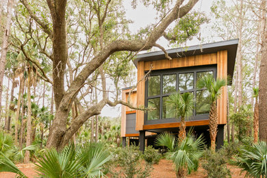 Mid-sized modern two-story wood house exterior idea in Charleston