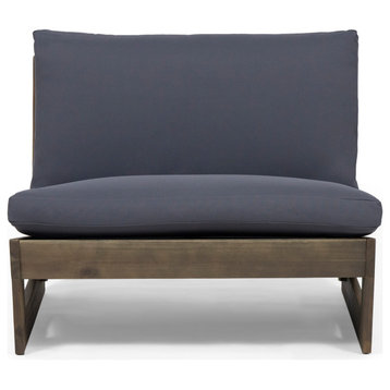 Elloree Outdoor Acacia Wood Club Chair With Cushions, Gray/Dark Gray