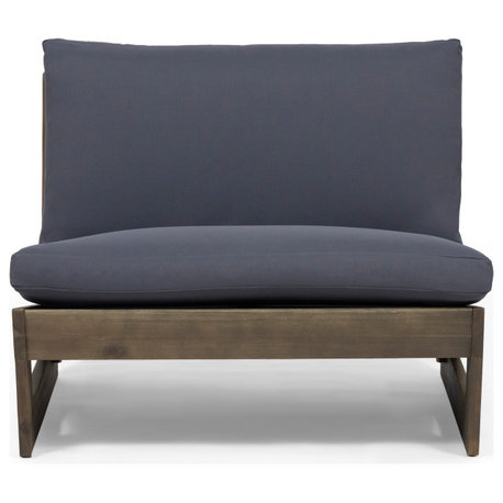 Elloree Outdoor Acacia Wood Club Chair With Cushions, Gray/Dark Gray