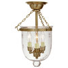 Small Semi Flush Bell Jar Lantern With Star Glass, Rubbed Brass