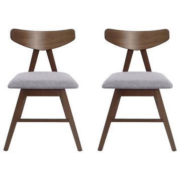 Sunapee Fabric Upholstered Wood Dining Chairs, Set of 2, Dark Gray + Natural Walnut
