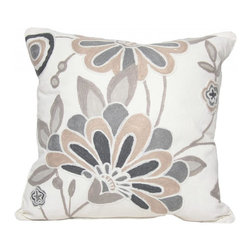 Xia Home Fashions - Crewel Embroidered Flora Feather Filled Decorative Pillow, Blue, 18x18 - Decorative Pillows