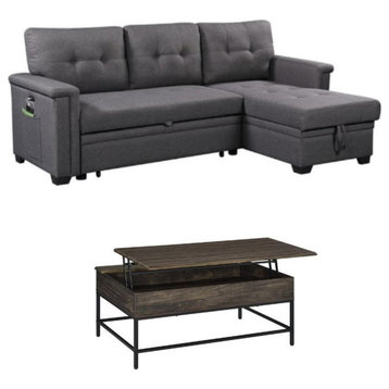 Home Square 2-Piece Set with Sleeper Sofa and Coffee Table in Brown & Gray