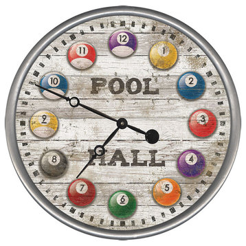 Pool Hall Round Vintage Clock, 23"