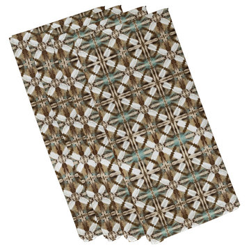 Beach Tile, Geometric Print Napkin, Aqua, Set of 4, Brown