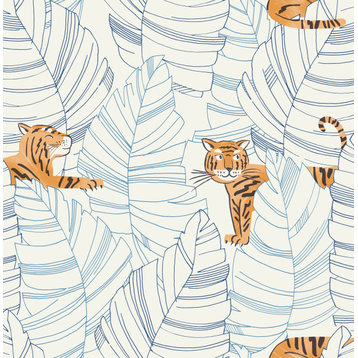 Wallquest DA61202 Hiding Tigers Sky Blue and Orange