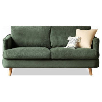 Small Down Filled Sofa, Corduroy-Pine Needle Green Double Sofa 59.1x35.4x32.7"