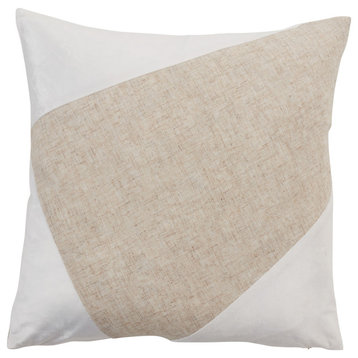 Velvet Throw Pillow With Geometric Design, White, 18"x18", Down Filled