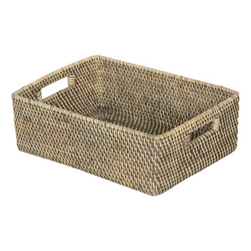 Loma Rattan Shelf and Organizing Basket, Small, Black Antique