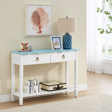 Yasha Plank Style Top 2 Drawer Console Sofa Table