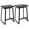 LumiSource Geo Counter Stool, Black With Brown Wood Seat, Set of 2