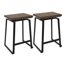 LumiSource - Geo Industrial Counter Stool, Black With Brown Wood Seat, Set of 2 - Bar Stools and Counter Stools