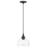 Livex Lighting Inc. - 1 Light Bronze Glass Pendant, Antique Brass Finish Accents - This single pendant from the Glendon collection has understated elegance. It features minimal details, clear curved glass with a bronze finish and can fit into any decor.