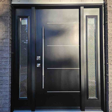 Modern Black Entry Door with Sidelights – Calgary Home
