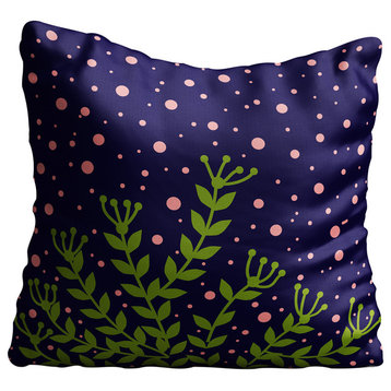 Green Leaves, Pink Polka Dots Navy Throw Pillow Case