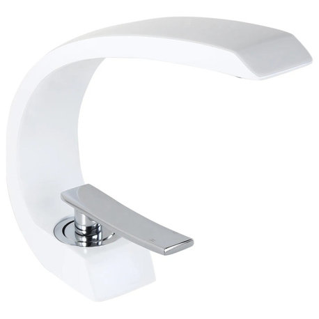 Single Hole 1-Handle Bathroom Sink Faucet Curved Spout with Pop Up Drain, White