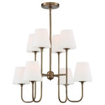 Crystorama - Keenan 8 Light Vibrant Gold Chandelier - Less is more with the sleek minimalist Keenan collection. The fixture combines thin, angular arms with white glass shades for a modern touch, easily incorporated into a variety of rooms and design styles. A cone shaped white glass shade tops the bulb exuding soft, ambient glow that is perfect for kitchens, dining rooms or living room.