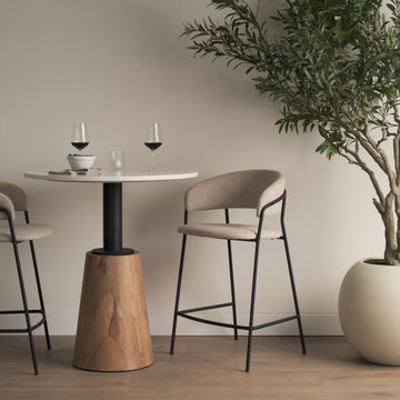 Carolyn Oatmeal Fabric and Matte Black Metal Counter Stool