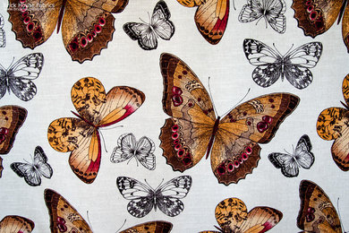 Butterfly fabric toile fall orange brown