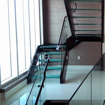 Frosted Glass Treads - Clear Glass Railings