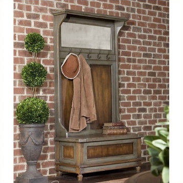 Uttermost Riyo Wood Distressed Hall Tree in Charcoal Gray and Honey Stained